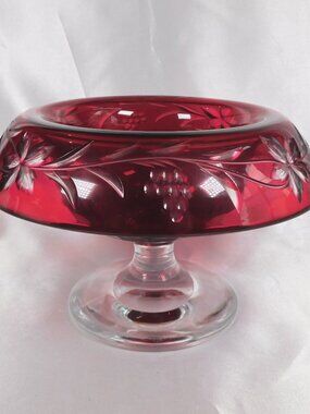 Red Cut to Clear Compote with Clear Base # 22356